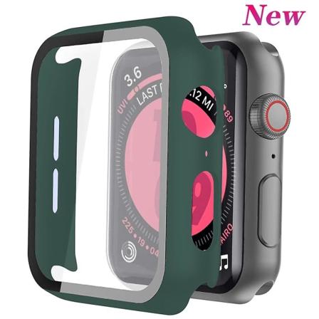 Glass+cover til Apple Watch etui 44mm 40mm Iwatch 42mm 38mm skærmbeskytter+bumper tilbehør til Applewatch serie 5 4 3 Se 6 dark green 44mm series 654 
