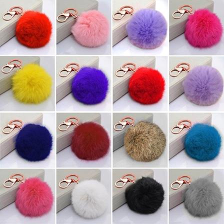 8 cm Fargerike Kunstig Pels Pom Poms Ball Nøkkelring Bilnøkkelring Henger For Kvinner Veske Sjarmerende