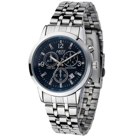 Armband i rostfritt stål Quartz rörelsekalender Rund Urtavla Armbandsur Man Watch Blå