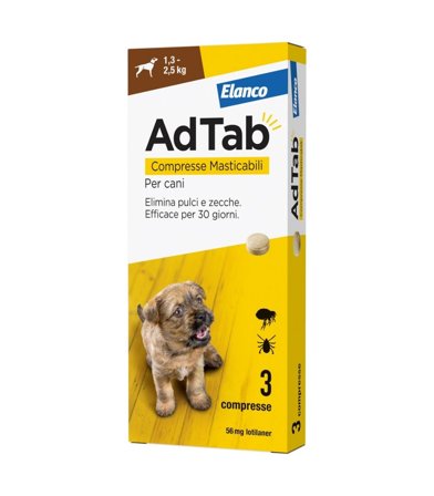 Adtab Per Cani Da 1,3 A 2,5kg 3 Compresse Masticabili 56mg