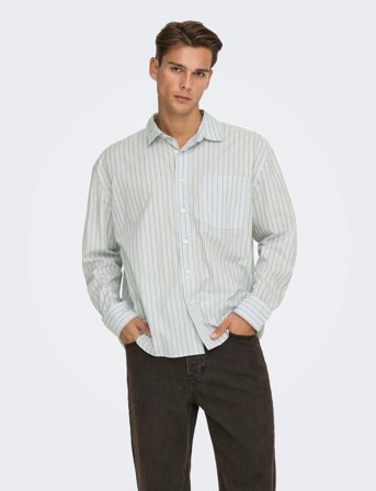 ONLY & SONS Onsbarry Rlx Popplin Stripe Ls Cf - Blue - XL
