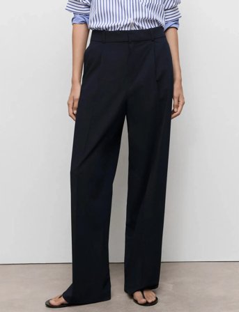 Mango Low-Rise Wide-Leg Trousers - Navy - 40