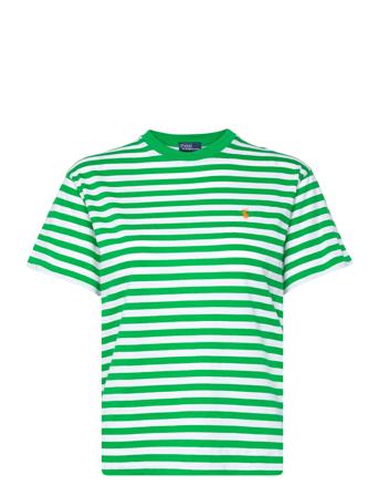 Striped Organic Cotton Crewneck Tee Tops T-shirts & Tops Short-sleeved Green Polo Ralph Lauren