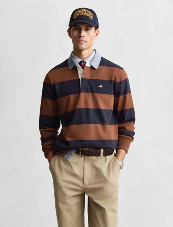 GANT Reg Chambray Stripe Heavy Rugger - Brown - XXXXL