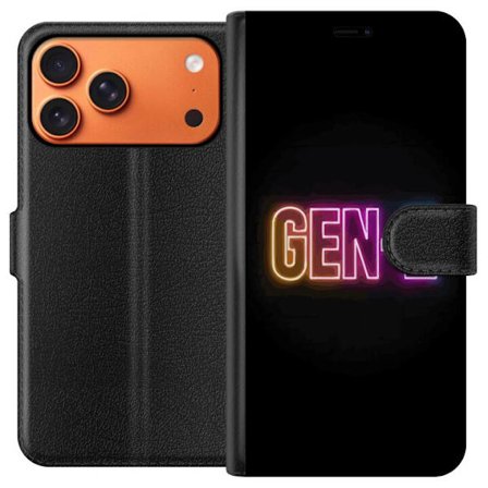 Yhteensopiva Lompakkokotelo Apple Apple iPhone 17 Pro Max Neontext Gen Z värikkäässä valossa tummaa taustaa vasten modernissa digitaalisessa tyyli