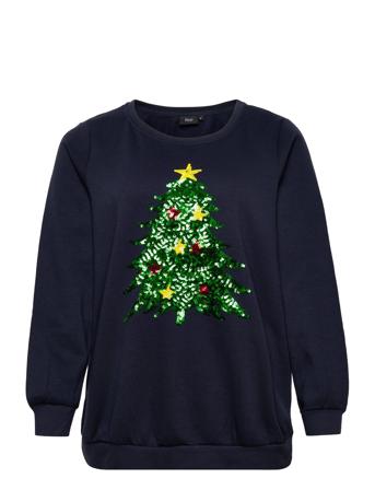 Mchristmas, L/S, Sweat Sweat-shirt Tröja Marinblå Zizzi