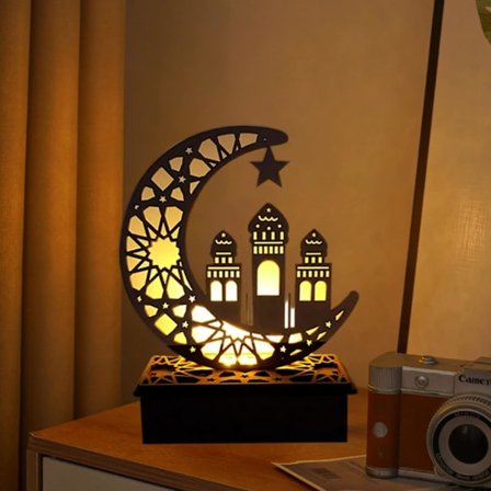 Træ LED lampe Ramadan dekoration Halvmåne stjernelys Muslim Islam Eid