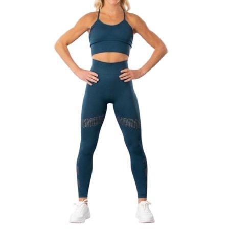 Träningstights & Träningstopp Sportset Yogakläder Gymkläder Hollow Out Seamless Blå2 delar
