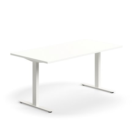 Schreibtisch QBUS, 1600x800 mm, T-Fuß-Gestell, weiß/weiß
