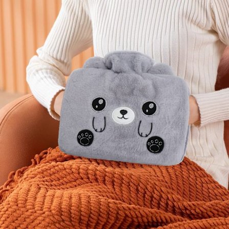 Varmtvandsflaske med låg, varmtvandsflaske med behageligt fluffy låg, varmtvandsflaske med håndtaske, håndvarmer termoflaske til kvinder mænd ki