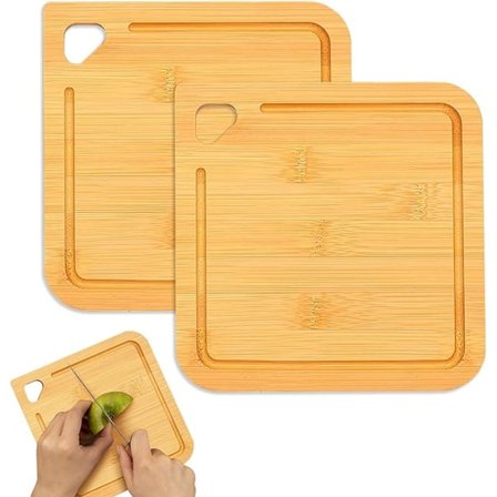 Sett med 2 Små Bambus Tre Skjærebrett med Rille - Lett Mini Treskjærebrett for Barnesenger og Småbarn