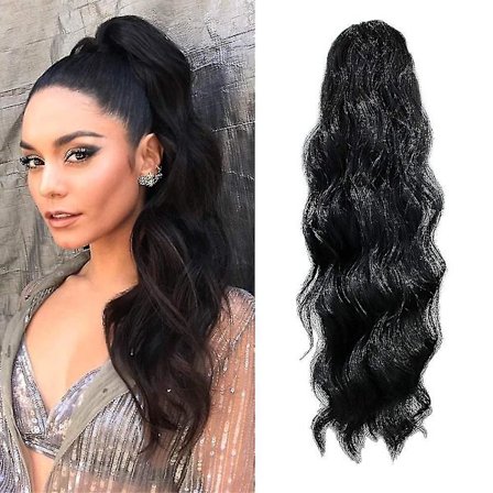 Hårförlängning Hästsvans Dragsko Hästsvans 24 Tum Lång Kroppsvåg Hästsvans Hårförlängning Svart Syntetisk Värmebeständig