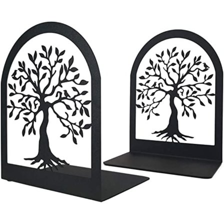 Dekorativ bogstøtte i form af livets træ (sort), kraftig metalbog