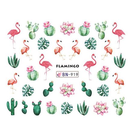 Vanddekaler - Flamingo + Cactus - BN-919 - Til negle