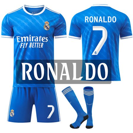 25-26 Real Madrid Bortedrakt Blå Fotballdrakt med Sokker Nr. 7 Ronaldo