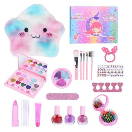 Børn Lege Makeup Kit Legetøj Sæt Til Piger 18 stk Vaskeligt Læd som om Makeup Til Småbørn Bærbart Falsk Makeup