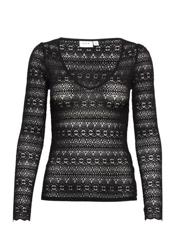 Vichikka Lace V-Neck L/S Top - Noos Langærmet T-shirt Sort Vila