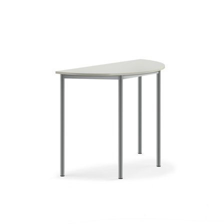 Desk SONITUS, semi-circular, 1200x600x900 mm, grey high pressure laminate, alu grey
