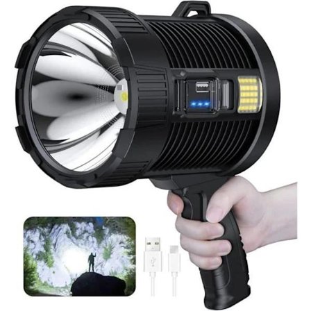Genopladelig spotlight 100000 lumen LED håndholdt spotlight stor lommelygte solcelle spotlight udendørs superlys PZCC