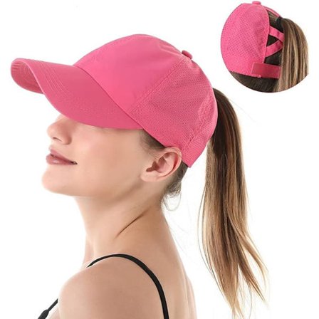 Solhat til kvinder, baseballkasket med hestehale til kvinder, hurtigtørrende sommerhat, åndbart mesh, krydshat, solhat til udendørs sport, pink