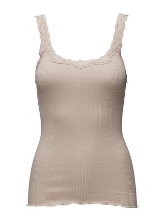 Silk Top W/ Lace Top Ærmeløs Top Beige Rosemunde