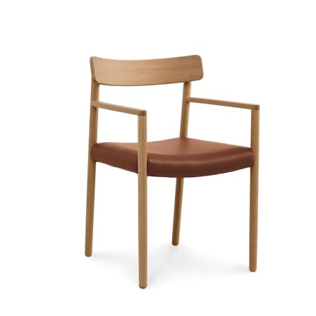 Sydney spisebordsstol med armlæn i cognac læder - 53,5x53,5x80,4cm - Massiv Eg - Perfekt til spisestuen - Komfortabel siddeoplevelse