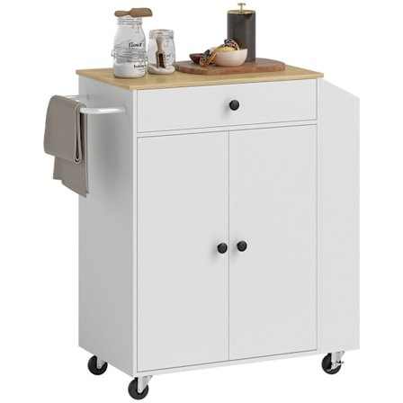 Rootz Kitchen Cart med skuffe - Mobil opbevaring - Alsidig vogn - Justerbare hylder - 82 x 38 x 86,5 cm - Hvid og brun