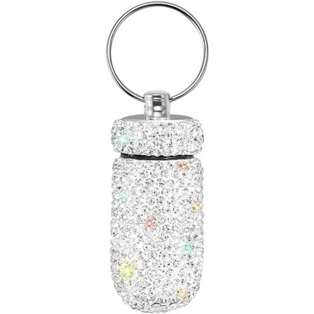 Bærbar pilleetui pillebeholder vanntett pilleholder med nøkkelring Bling pilleboks medisindispenser flaskeoppbevaring for utendørs campingreise