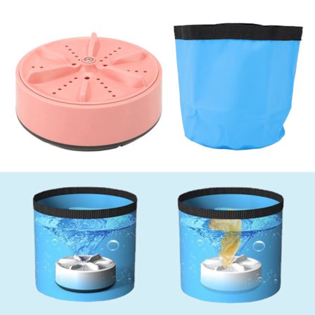 Mini Kannettava Pesukone Kannettava Älykäs USB Mini Pesukone Taitettavalla Ämpärillä ja Akulla Ulkoilumatkoille, Pinkki
