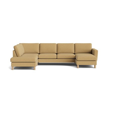 Haven U-sofa, højrevendt, Puente Gul - Komfortabel U-sofa med egeben ben - 206x327x86cm - Perfekt til afslapning i stuen