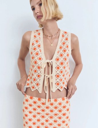 Mango Crochet Top With Ties - Multi/patterned - S