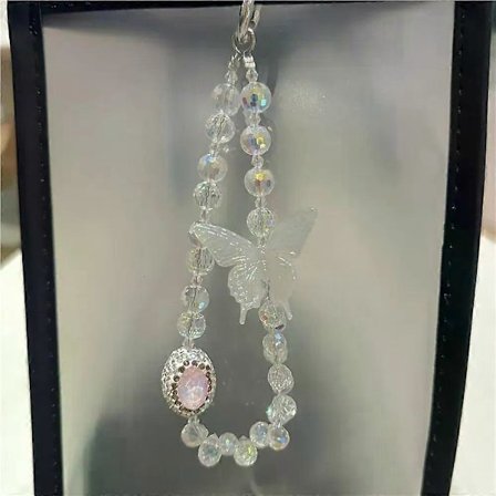 Luksuriøs Bling Sommerfugl Diamanter Krystall Telefonkjede For iPhone Tilbehørsstropp Gave Jente Hengende Dekor Nøkkelring Snor Lanyard(h})