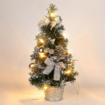 Small Christmas Tree with Lights, 40cm Pre-Lit Christmas Tree Battery Operated for Christmas Home School Office Decorations Silver