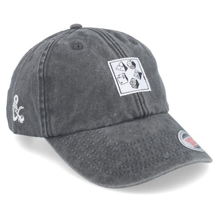 Dungeons & Dragons - Svart unconstructed Keps - "Dice Washed Black Dad Cap " @ Hatstore