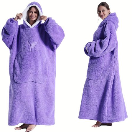 Varm Tyk Vindtæt Hætteklædt Morgenkåbe | Par Flannel Tæppe med Apple Lomme, Velegnet til Indendørs og Udendørs Brug