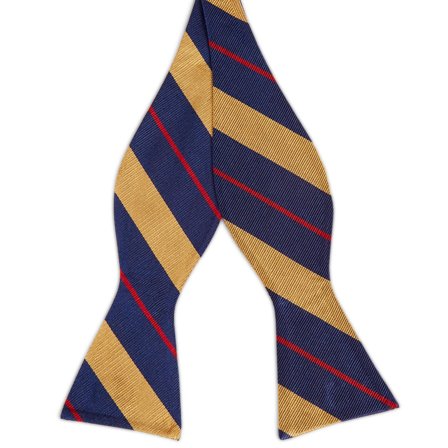 Gold & Red Stripe Navy Silk Self-Tie Bow Tie for Men - Self-tie bow ties