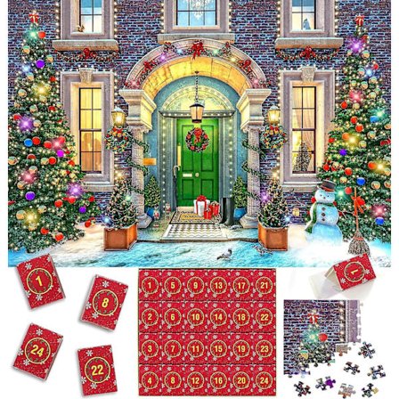 Juladventskalenderpussel 1008 bitar, 24 dagars adventskalender 2023 julpussel, julklapp till barn