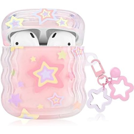 (57×47.5×24.5)Sött Airpod-fodral Kawaii stjärnmönsterdesign, med liten klockstjärnnyckelring Mjukt skyddande fodral Kompatibelt