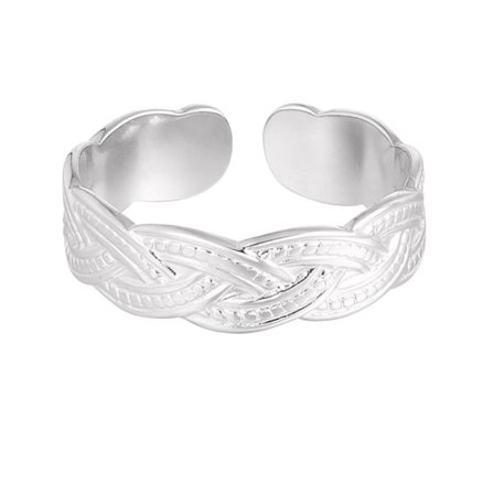 Ring i Rostfritt Stål med Flätad Design - Silver - Justerbar