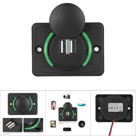3.1A DC12V/24V Svart Bil Dobbel USB-Port Lader Uttak med LED (Grønn)