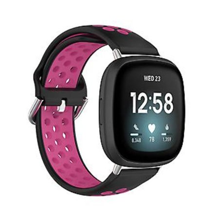 Tvåfärgad Silikonarmband för Fitbit Versa 3 (Svart Rosröd)