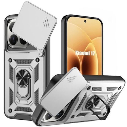 Stødabsorberende Cover til Xiaomi 17, Hårdt med Ring og Skydende Kamerabeskyttelse - Sølv