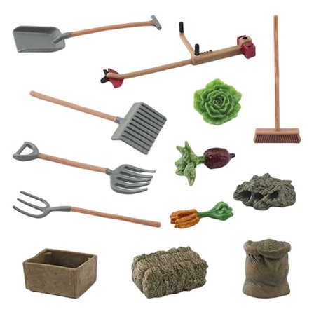 13 st Miniatyr Trädgårdsgrönsaker Figurer Bondgårdsredskap Figurer Set För Dockskåp Tillbehör Utomhusscen Hantverksdekorationer[D]