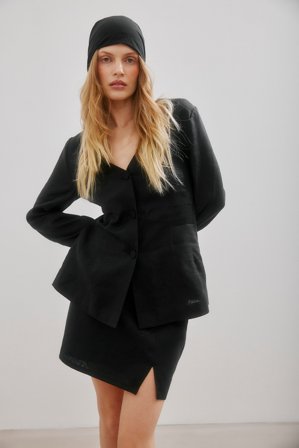 Premium Selection Minirock aus Leinen mit Seitenschlitz - Leinen Kleidung - Schwarz - EU 34