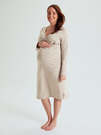 Stillnachthemd Gestreiftes Erwachsene - XS - kinderbekleidung - beige - Polarn O. Pyret