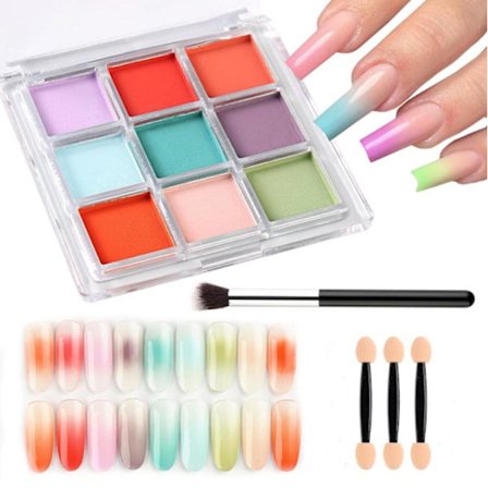 9 Farger Neglepigmentpalett Gradient Ombre Neglepulversett for DIY Manikyr Nybegynnere - Perfekt Negledesign med Ultrafint Pulver