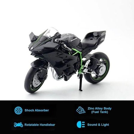 1/12 Kawasaki H2r Ninja 250 Leke Motorsykkel Diecast Metallmodell 1:12 Super Sport Racing Lyd og Lys Samling Gave til Gutt Barn