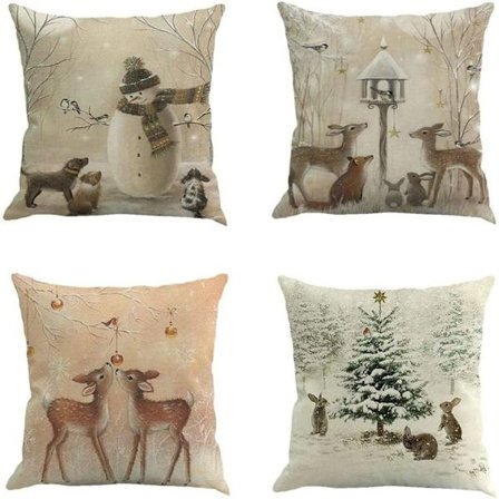 45x45 Julepudebetræk - sæt med 4 med søde rensdyr og snemennesker KLB
