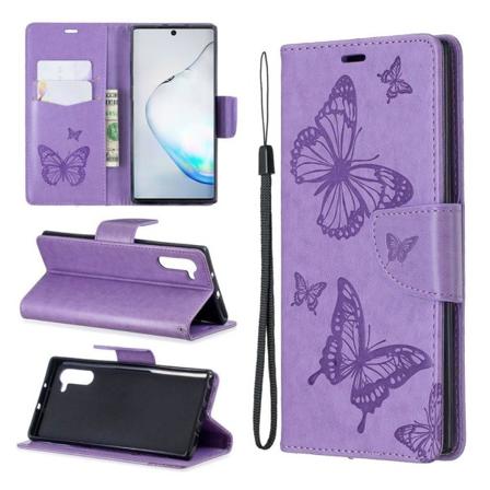 Butterfly läder Samsung Galaxy Note 10 fodral - Lila Lila