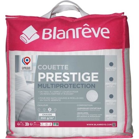 Täcke 220x240 cm BLANREVE PRESTIGE Multiprotection - 100 % polyester - 2 personer - Randig satäng